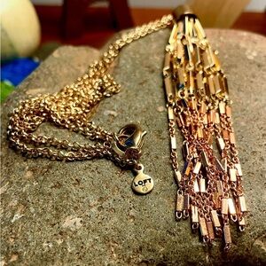 LOFT Gold & Rose Gold Tassel Knot Necklace 81” Long Adjustable Length Chain Boho